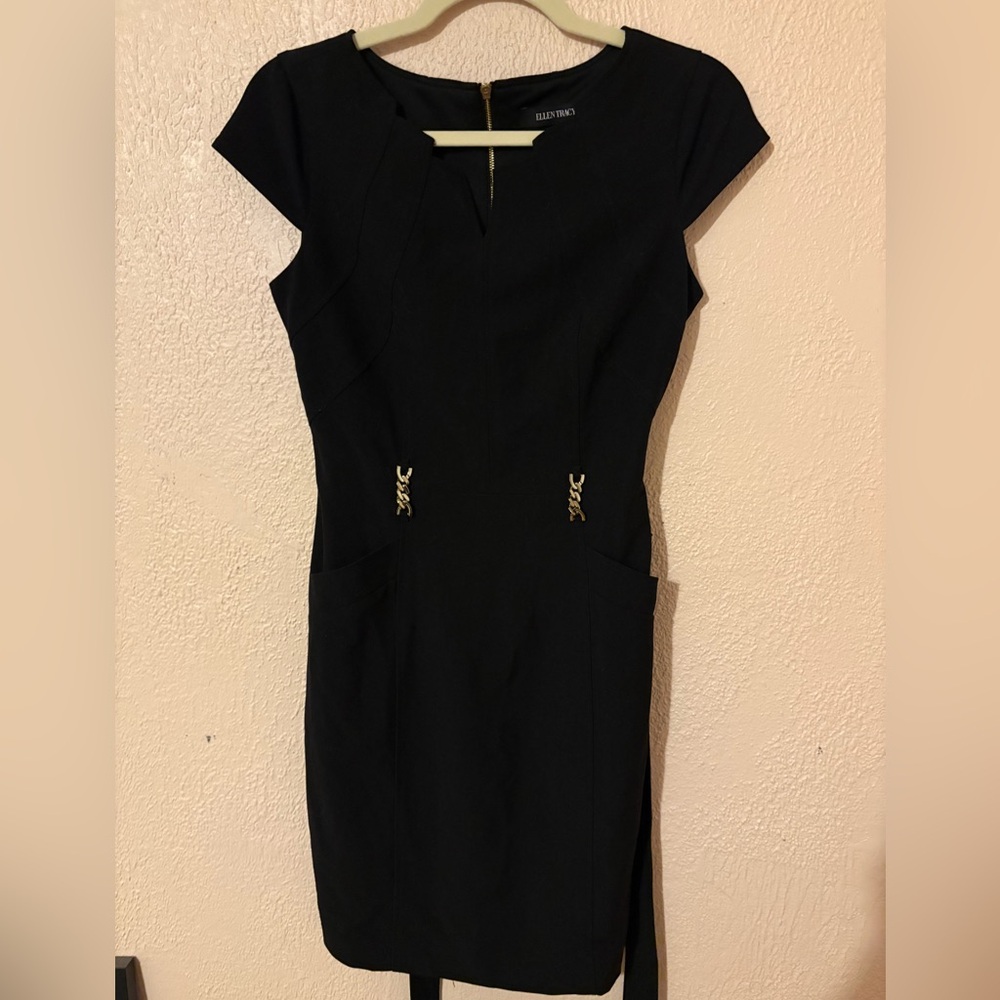 Ellen Tracy Black Dress with Gold Hardware